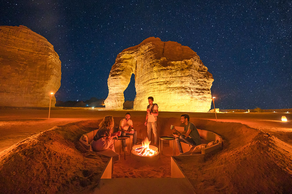 Night in Saudi with Elaphant rock in the background